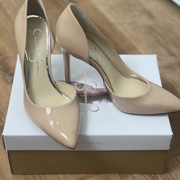 Jessica Simpson Cream Patent Nude Pointed-Toe Pumps - Picture 5 of 6